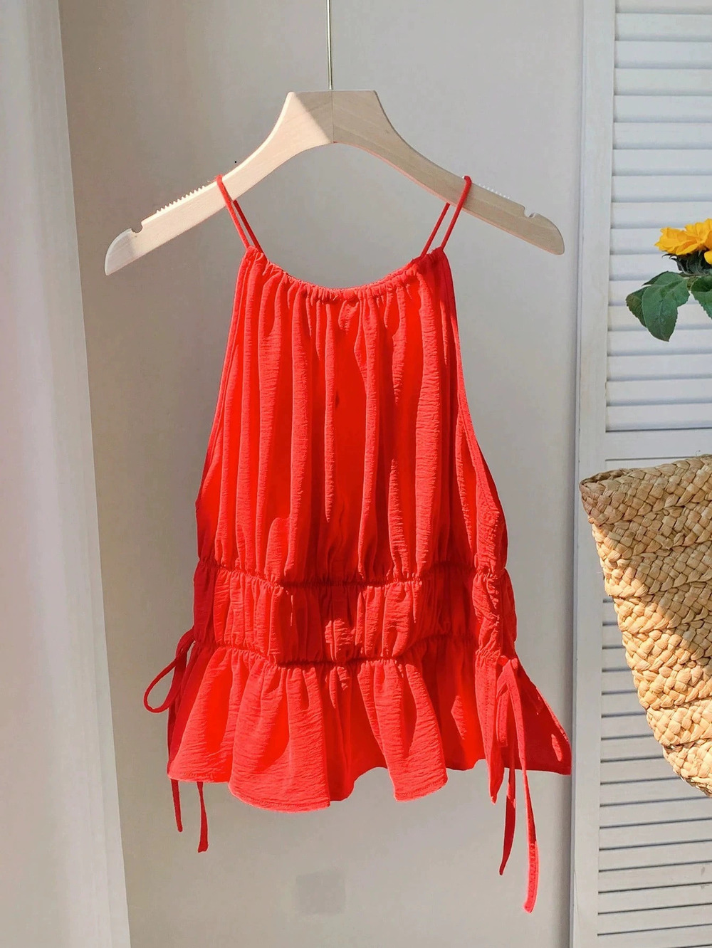 ZARA Sexy Red Strappy Tie Waist Summer Top